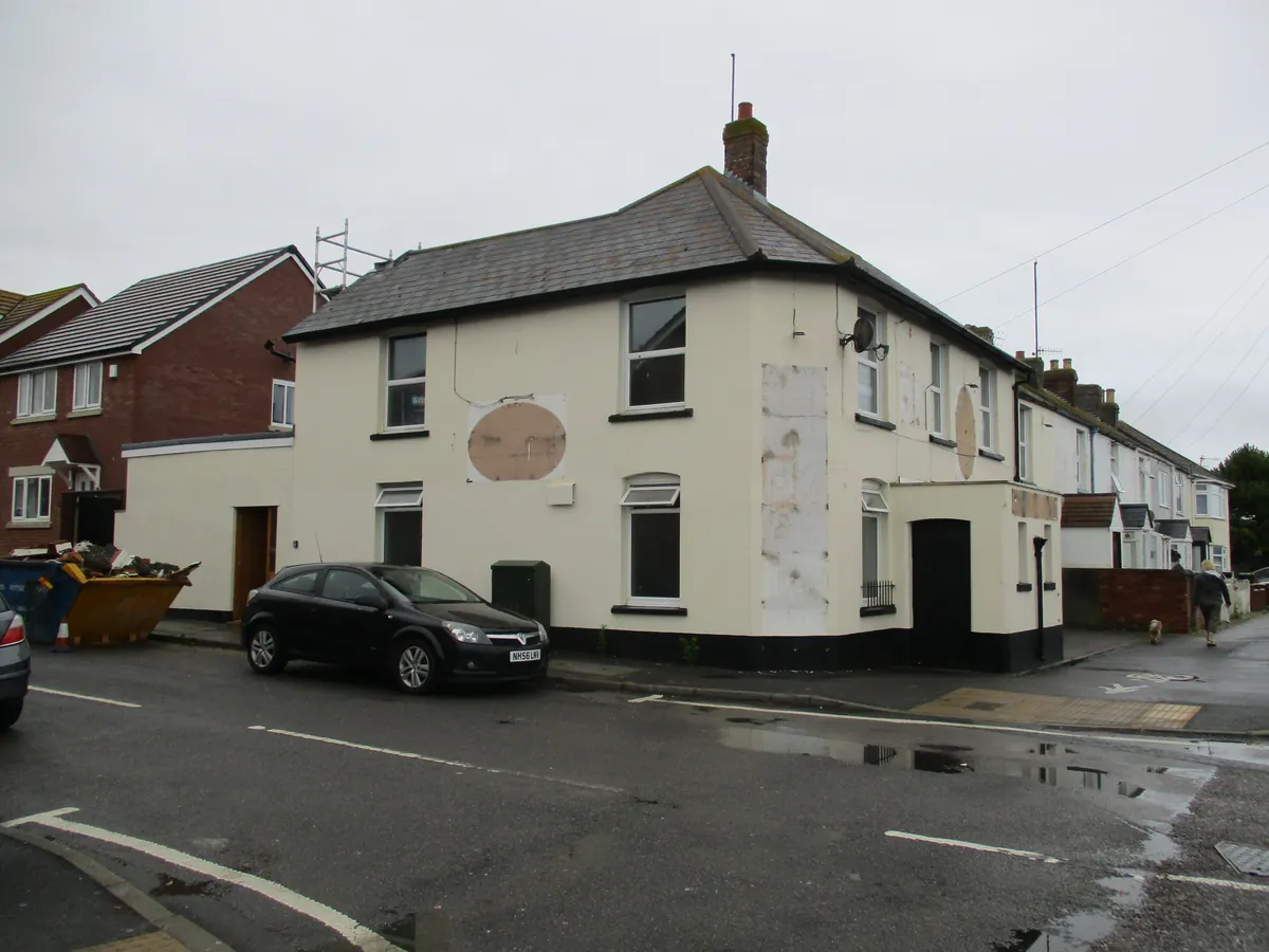 The Alex pub and surrounding houses at Charlestown, Chickerell